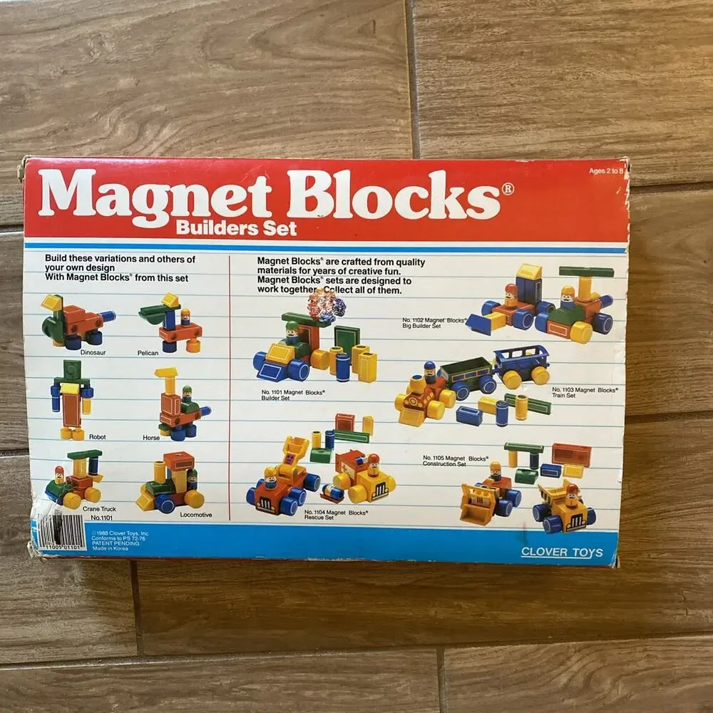 Vintage Builders Set Magnetic Block Car Figure Colorful NOS New Open Box